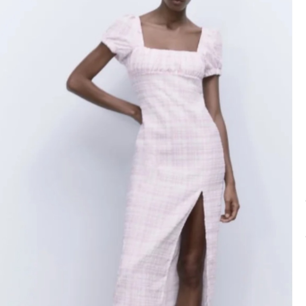 Zara Pink Textured Midi Barbie Style dress Small